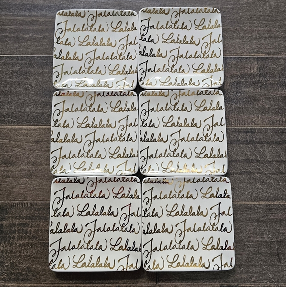 Pottery Barn Other - Pottery Barn Falalalala Set of 6 Gold & Cream Colored Appetizer Plates